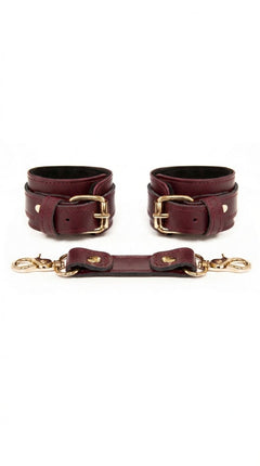 burgundy leather bondage cuffs handmade genuine leather adjustable Europe