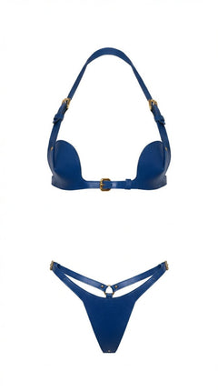blue leather lingerie handmade genuine leather adjustable Europe