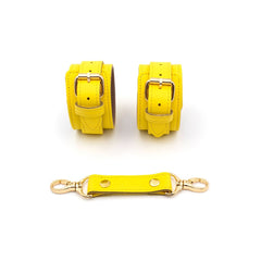 yellow leather bondage cuffs handmade genuine leather adjustable Europe