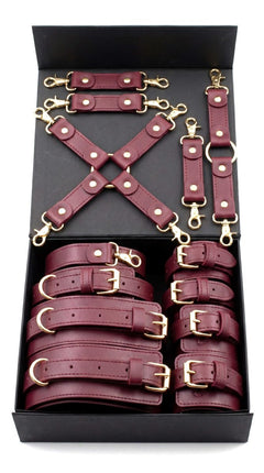 burgundy leather bondage set 4 piece handmade genuine leather adjustable Europe